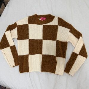 Double‎ Down SF Alpaca/Wool Soft Lightweight OS Checkered Brown/Cream Crew Neck
